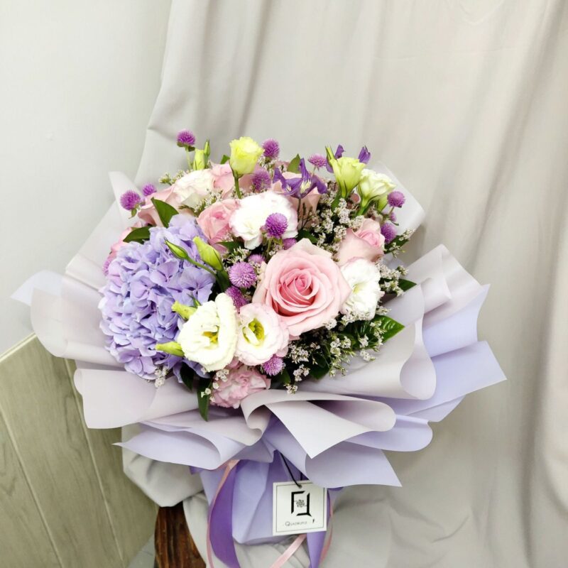 Pink Rose with Purple Hydrangea Bouquet Quadruple Flower BH010005 03