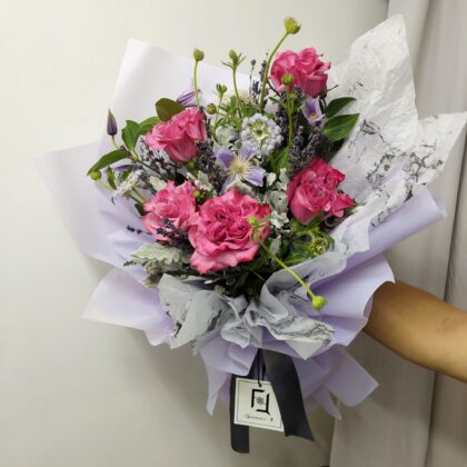 Purple Rose with Clematis Bouquet Quadruple Flower BL010022 01