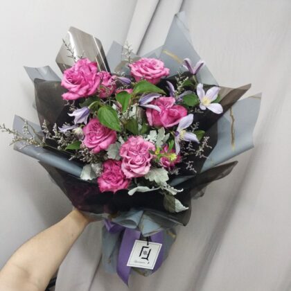 Purple Rose Bouquet Quadruple Flower BL010025 01