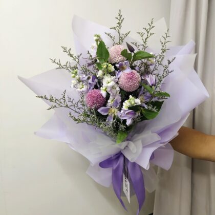 Purple Pompon Bouquet Quadruple Flower BL100003 01