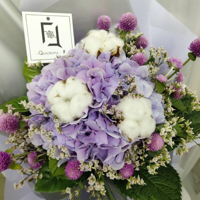 Purple Hydrangea with White Cotton Bouquet Quadruple Flower BM040001 02