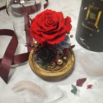 Preserved Flower Red Rose with Long Glass Dome Quadruple Flower PT010010 01