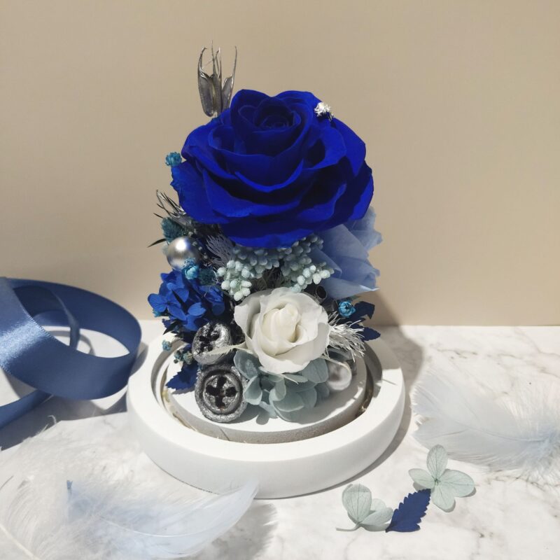 Preserved Flower Blue Rose with Long Glass Dome Quadruple Flower PT010011 03