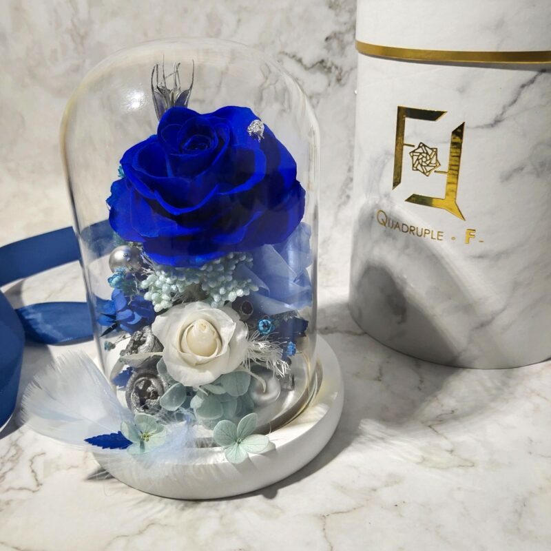 Preserved Flower Blue Rose with Long Glass Dome Quadruple Flower PT010011 04