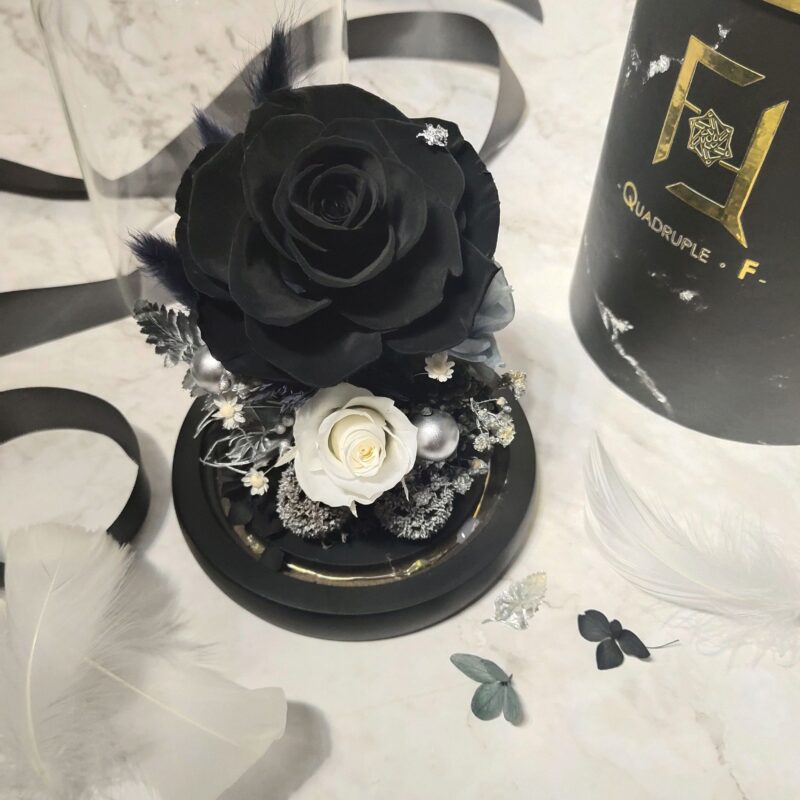 Preserved Flower Black Rose with Long Glass Dome Quadruple Flower PT010012 01