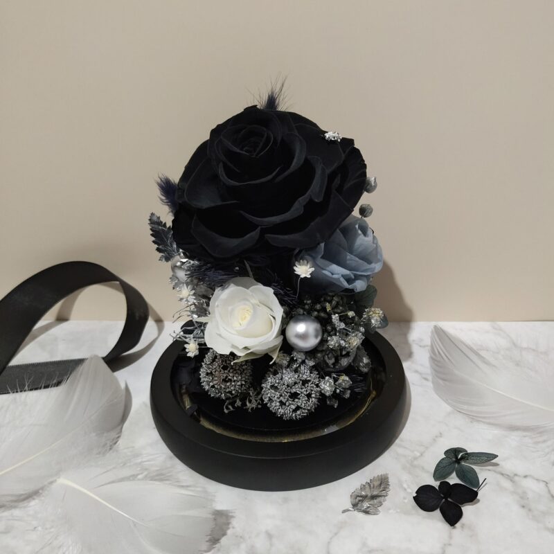 Preserved Flower Black Rose with Long Glass Dome Quadruple Flower PT010012 03