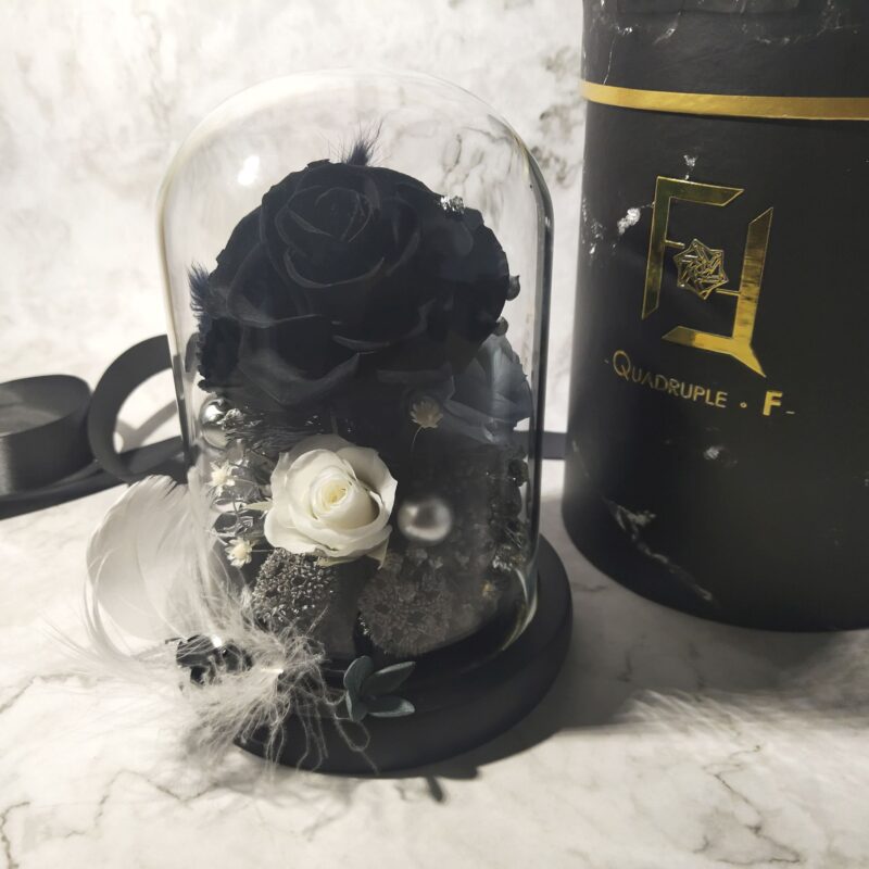 Preserved Flower Black Rose with Long Glass Dome Quadruple Flower PT010012 04