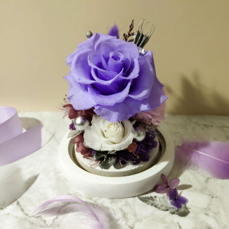 Preserved Flower Light Purple Rose with Long Glass Dome Quadruple Flower PT010016 03
