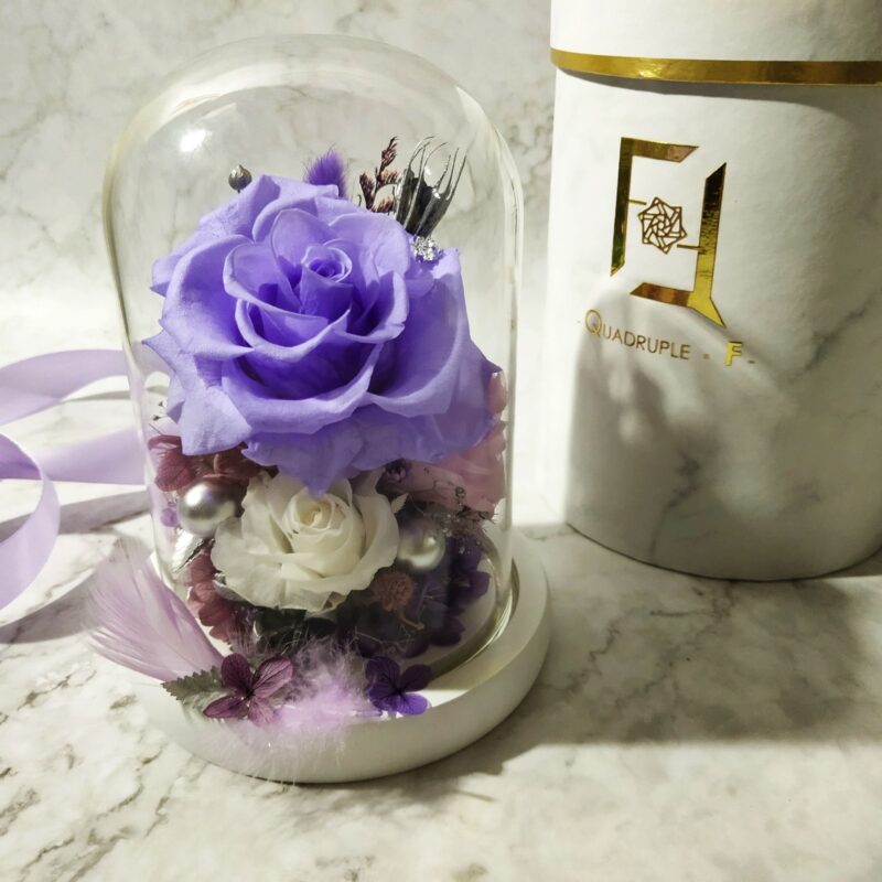 Preserved Flower Light Purple Rose with Long Glass Dome Quadruple Flower PT010016 04