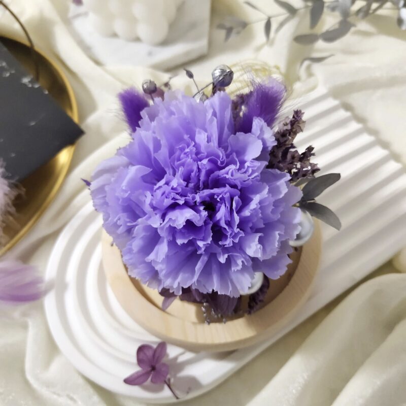 Preserved Flower Light Purple Carnation with Round Glass Dome Quadruple Flower PT070010 04