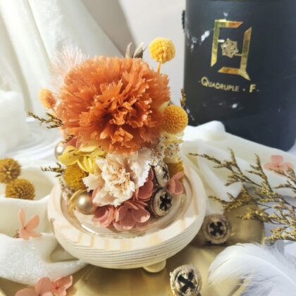 Preserved Flower Orange Carnation with Long Glass Dome Quadruple Flower PT070013 01