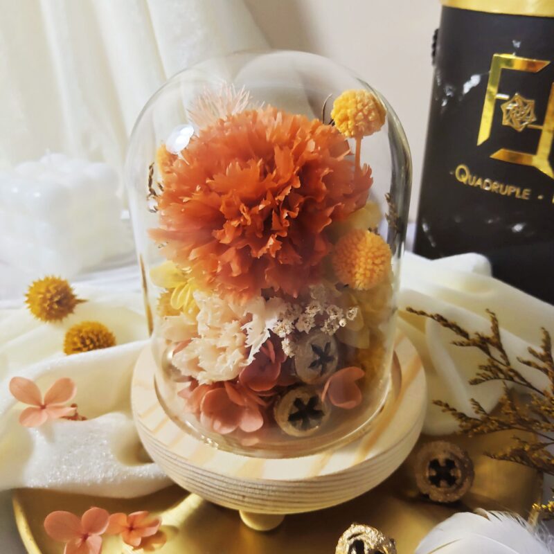 Preserved Flower Orange Carnation with Long Glass Dome Quadruple Flower PT070013 04