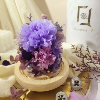 Preserved Flower Purple Carnation with Long Glass Dome Quadruple Flower PT070014 01
