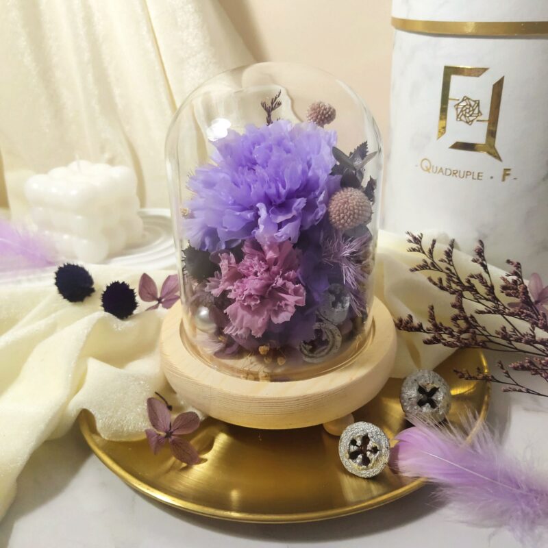 Preserved Flower Purple Carnation with Long Glass Dome Quadruple Flower PT070014 03