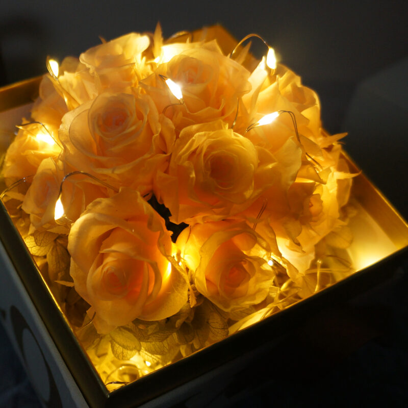 Preserved Flower Champagne Roses Love Box (with Lights) Quadruple Flower PT010021 04