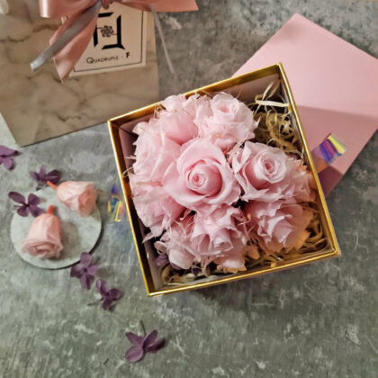 Preserved Flower Pink Roses Love Box (with Lights) Quadruple Flower PT010022 01