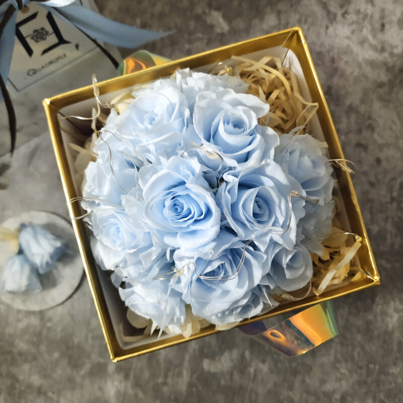 Preserved Flower Light Blue Roses Love Box (with Lights) Quadruple Flower PT010023 03