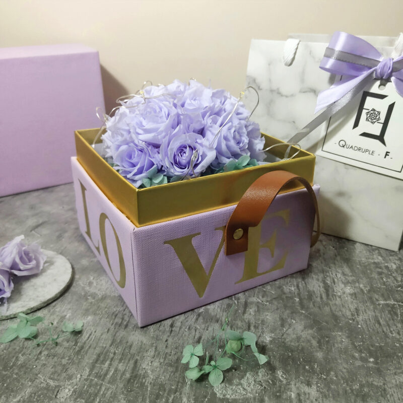 Preserved Flower Light Purple Roses Love Box (with Lights) Quadruple Flower PT010024 02