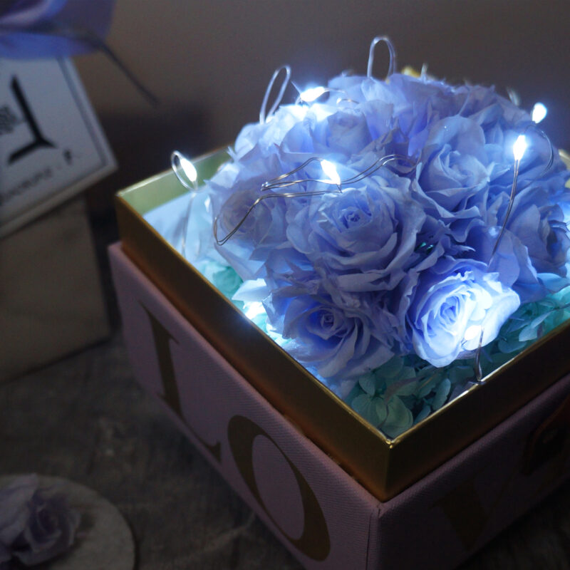 Preserved Flower Light Purple Roses Love Box (with Lights) Quadruple Flower PT010024 04