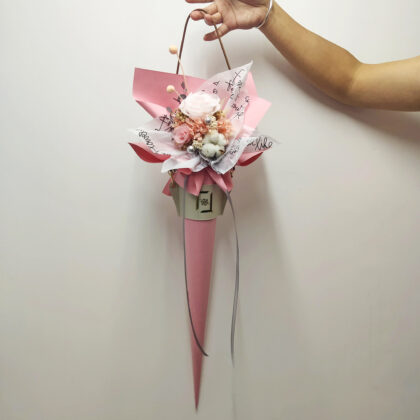 Preserved Flower Pink Rose & Cotton Scepter Bouquet Quadruple Flower PB010007 01