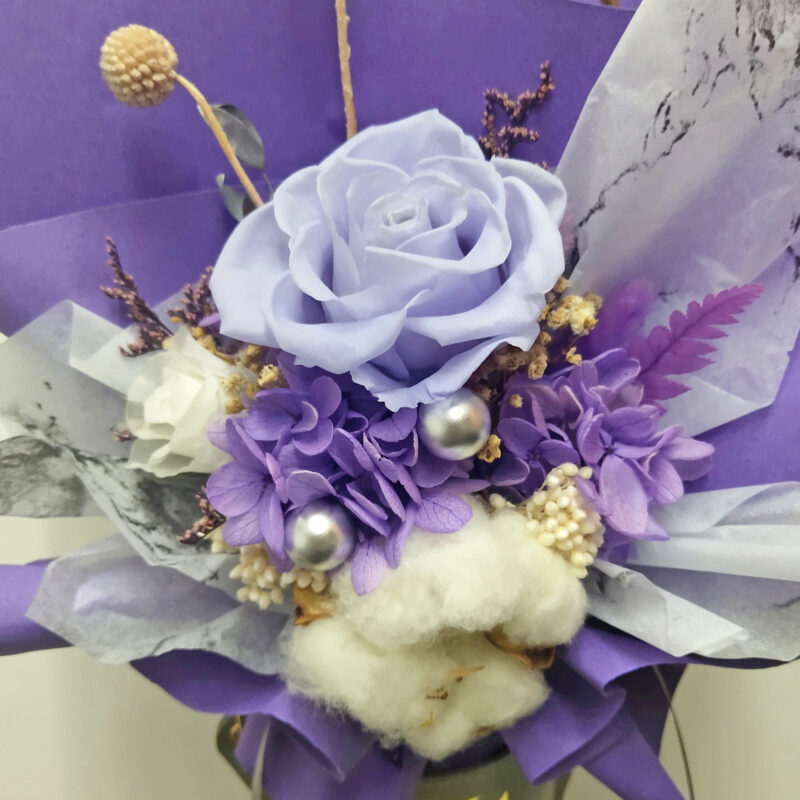 Preserved Flower Light Purple Rose & Cotton Scepter Bouquet Quadruple Flower PB010009 03