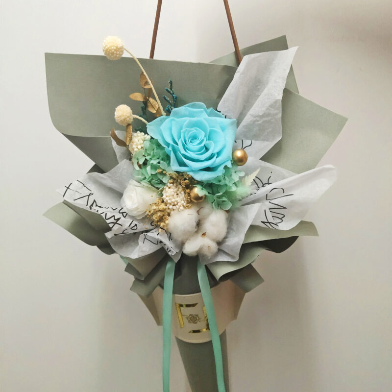 Preserved Flower Tiffany Rose & Cotton Scepter Bouquet Quadruple Flower PB010010 02