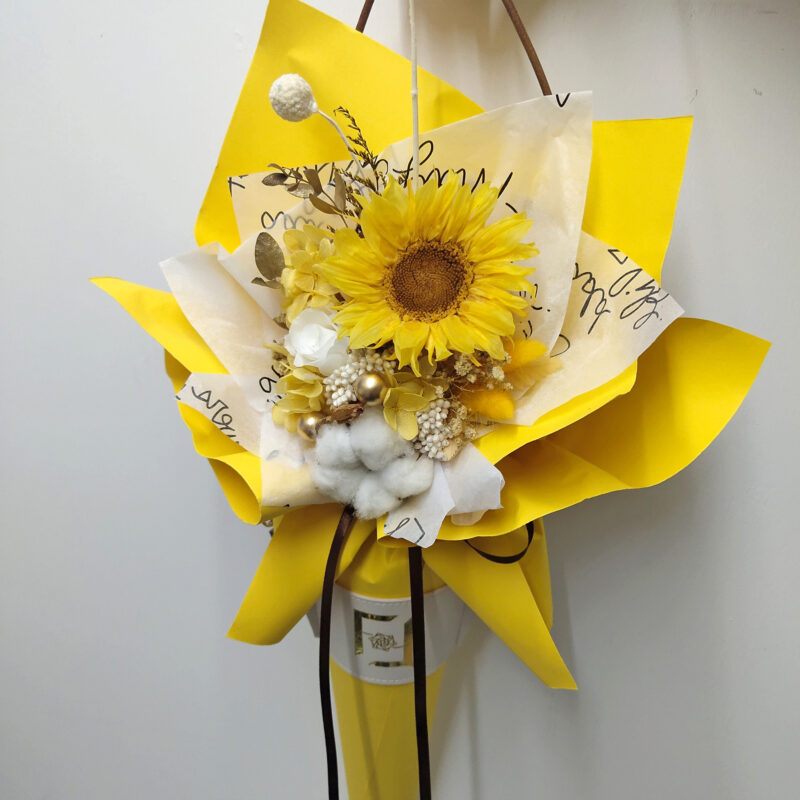 Preserved Flower Sunflower & Cotton Scepter Bouquet Quadruple Flower PB060001 02