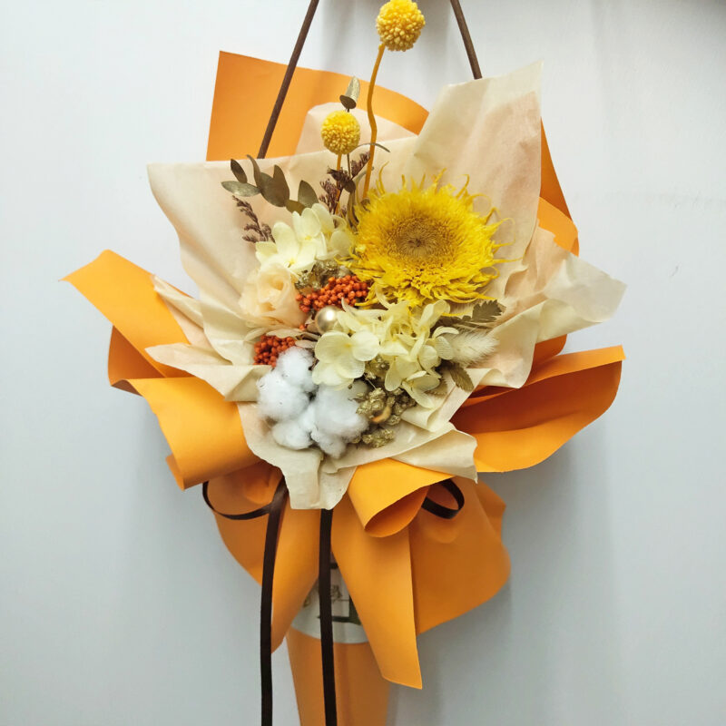 Preserved Flower Teddy Bear Sunflower & Cotton Scepter Bouquet Quadruple Flower PB060002 02