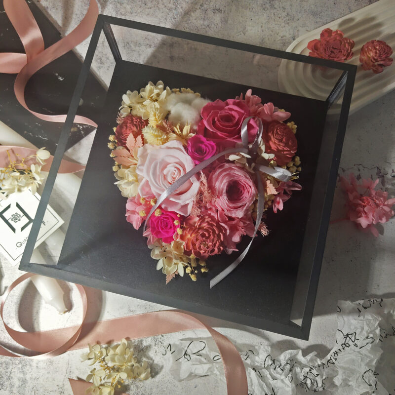 Preserved Flower Honey Pink Rose Gift Box Quadruple Flower PT010051 03