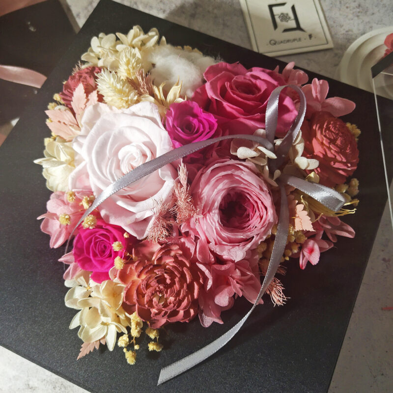 Preserved Flower Honey Pink Rose Gift Box Quadruple Flower PT010051 04