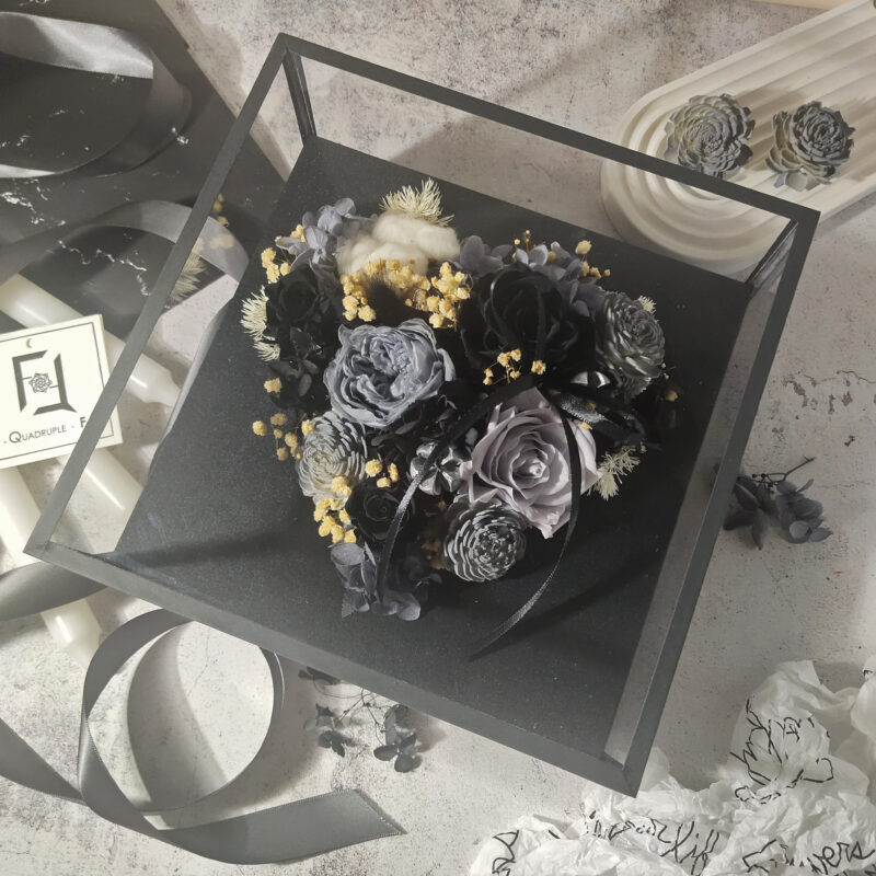 Preserved Flower Black Rose Gift Box Quadruple Flower PT010060 03