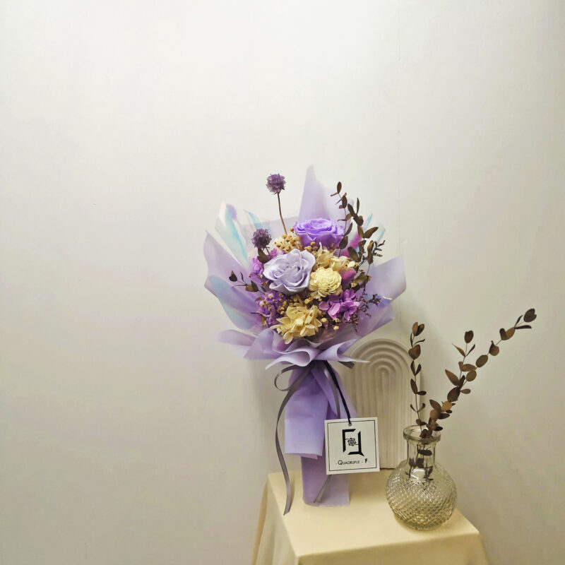 Preserved Flower Dark & Light Purple Rose Bouquet PB010031