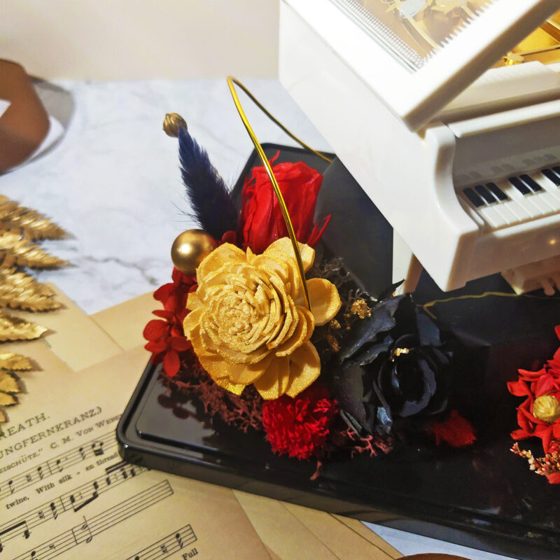 Preserved Flower Black & Red Rose Piano Music Flower Box PT010062