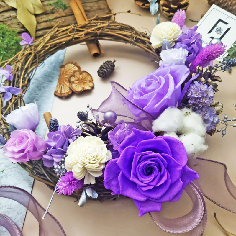 Elegant Romance CHRISTMAS | Preserved Flower Dark & Light Purple Rose Christmas Wreath