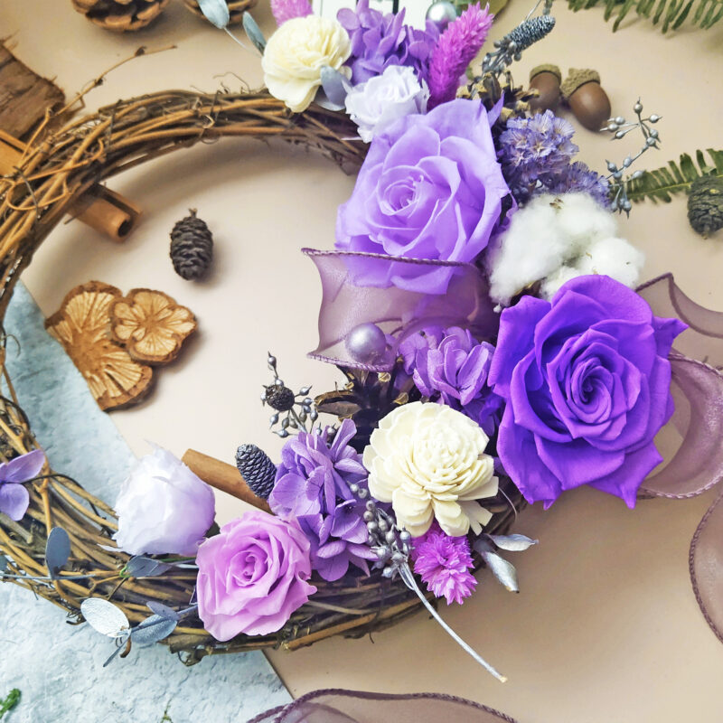 Elegant Romance CHRISTMAS | Preserved Flower Dark & Light Purple Rose Christmas Wreath