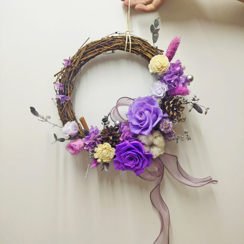 Elegant Romance CHRISTMAS | Preserved Flower Dark & Light Purple Rose Christmas Wreath