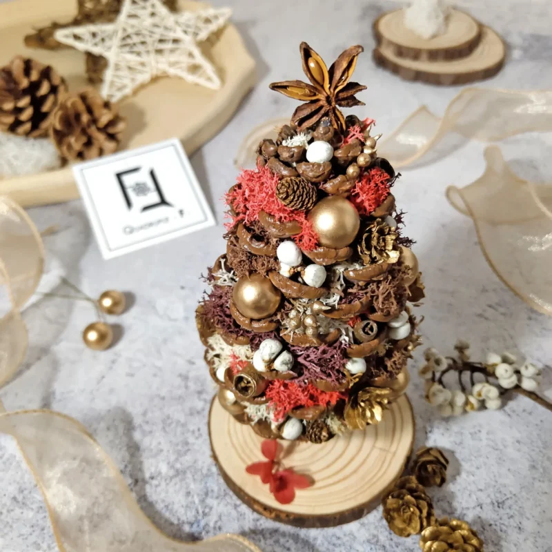 Mini Classic CHRISTMAS Tree | Preserved Flower Red Moss Jumbo Pine Cone Tree