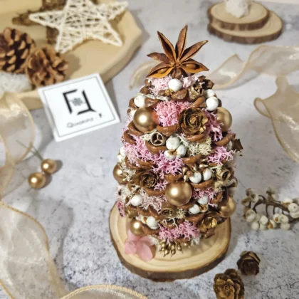 Mini Sweetie CHRISTMAS Tree | Preserved Flower Pink Moss Jumbo Pine Cone Tree