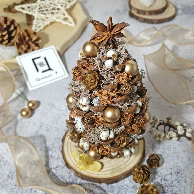 Mini Lively CHRISTMAS Tree | Preserved Flower Orange Moss Jumbo Pine Cone Tree