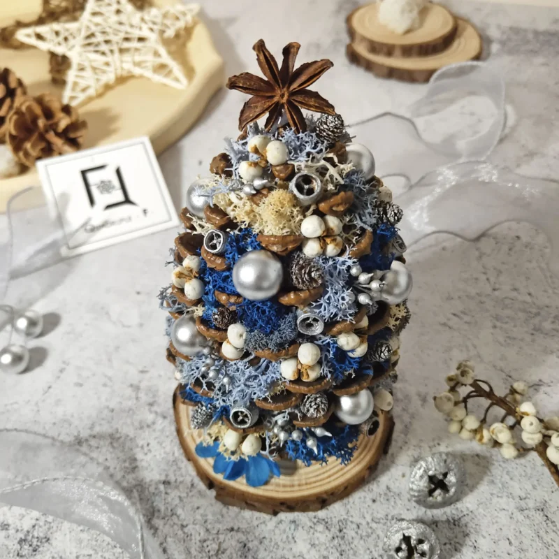 Mini Royal CHRISTMAS Tree | Preserved Flower Blue Moss Jumbo Pine Cone Tree