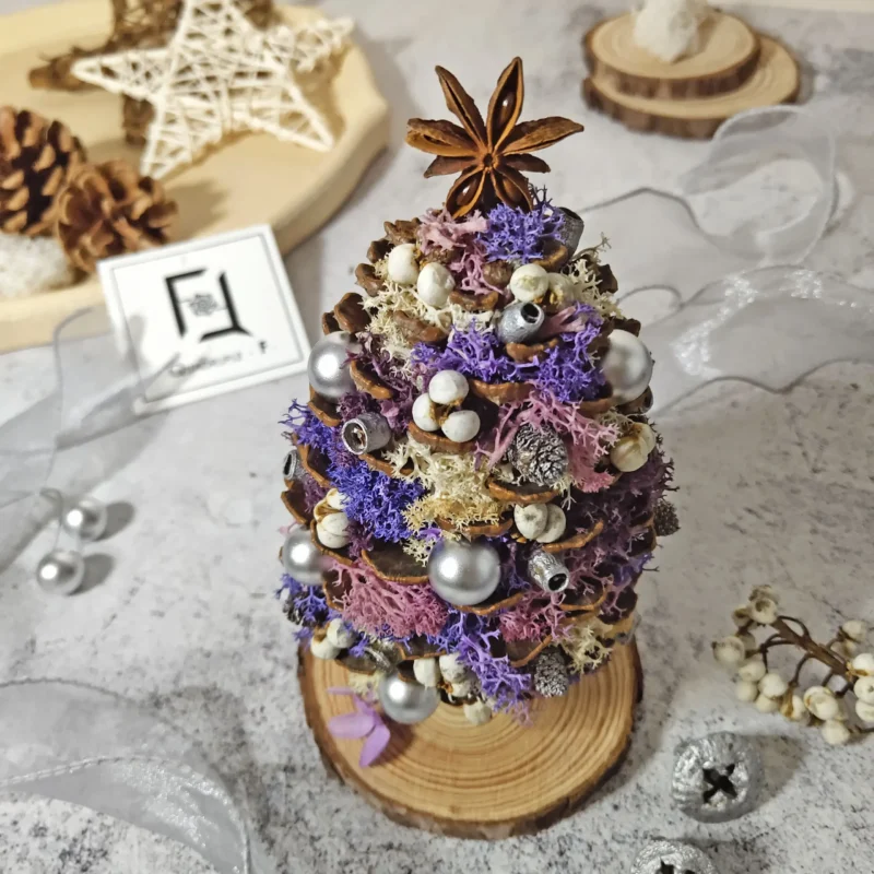 Mini Romance CHRISTMAS Tree | Preserved Flower Purple Moss Jumbo Pine Cone Tree