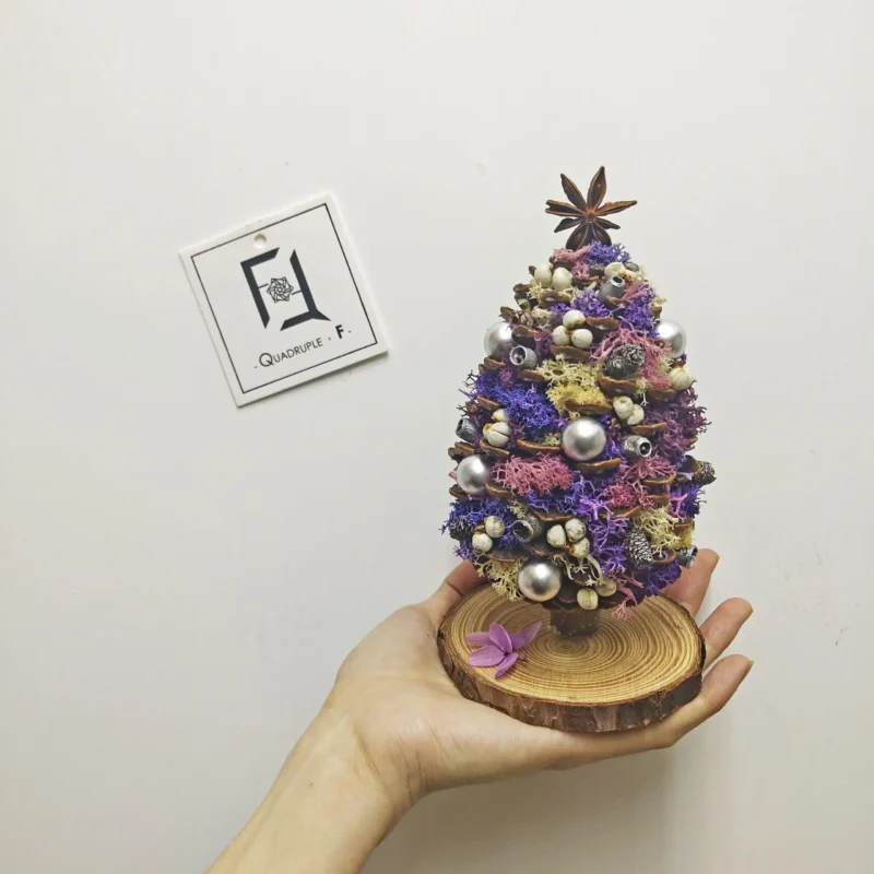 Mini Romance CHRISTMAS Tree | Preserved Flower Purple Moss Jumbo Pine Cone Tree