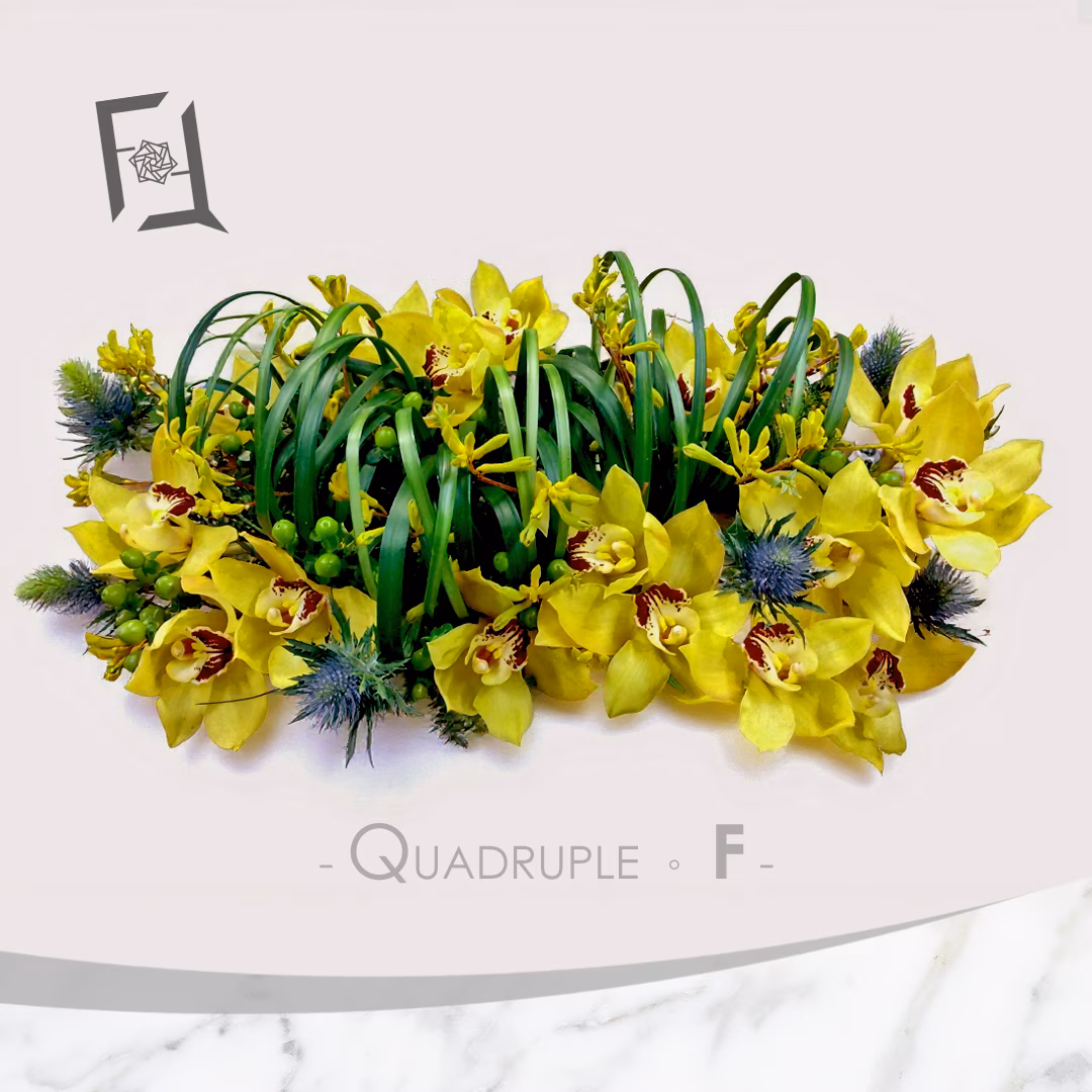 Regal Cymbidium Grace | Golden Cymbidium Orchid Artistic Floral Arrangement — Grand Opening Table Flower / Reception Desk Flower / Monthly Display 2 金蕙迎祥 | 黃蕙蘭 藝術插花 祝賀開張枱花 接待處枱花月花 TA050001