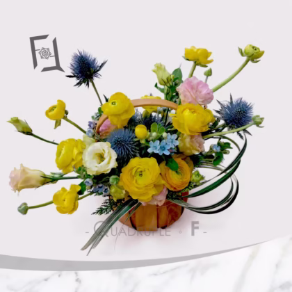 金牡華采 | 黃洋牡丹枱花小花籃祝賀花籃 TP100001
