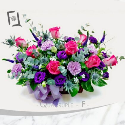 桃紅紫韻 | 桃紅玫瑰枱花開張花籃祝賀花籃 - TP010002