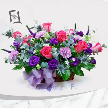 Violet Charm | Hot Pink Rose Table Arrangement – Grand Opening Congratulatory Flower Basket