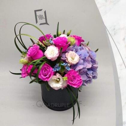 甜蜜抱抱桶 | 粉紅玫瑰淺紫繡球枱花鮮花花桶 - TA010007