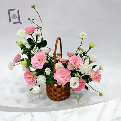 粉韻新姿 | 粉紅玫瑰鮮花枱花小花籃祝賀花籃 - TP010004