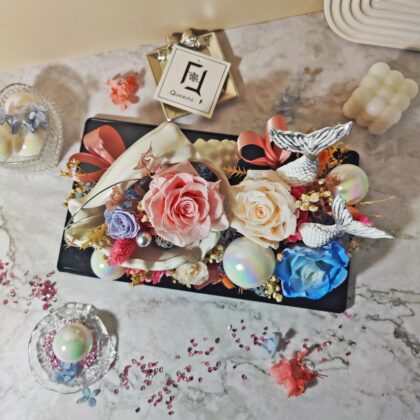 粉紅淺藍系永生玫瑰 夢幻美人魚花盒 PT010089