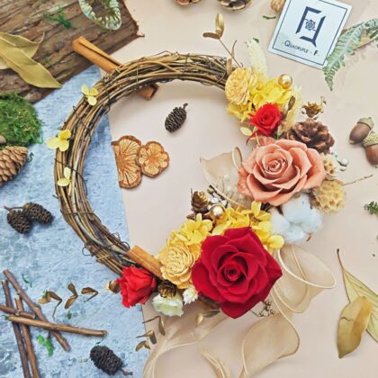 聖誕花環 | 玫瑰棉花永生花聖誕圈